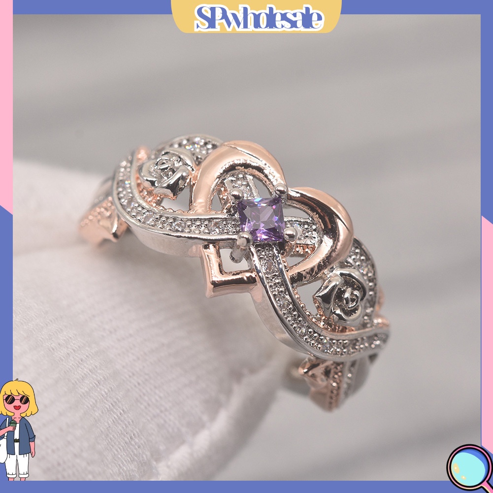 &lt;SPwholesale&gt; Nhẫn Đính Hôn Đính Đá Thạch Anh Tím Nhân Tạo Thời Trang Dành Cho Nữ