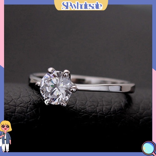 <SPwholesale> Nhẫn Cưới Mạ Bạc Đính Đá Zircon Tròn Lớn Sang Trọng Cho Nữ