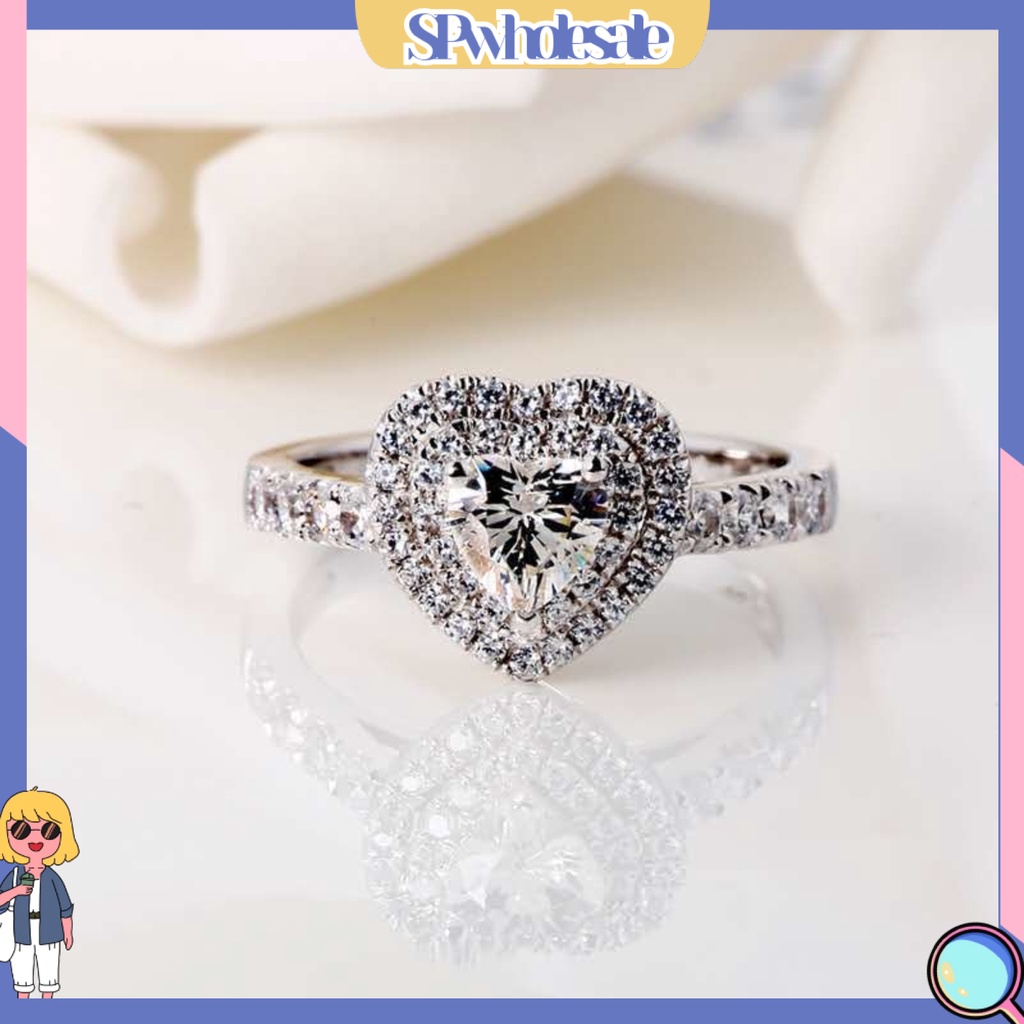 &lt;SPwholesale&gt; Nhẫn Đính Hôn Hình Trái Tim Đính Đá Thời Trang Dành Cho Nữ