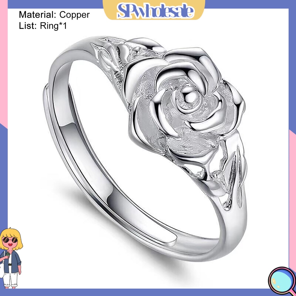 <SPwholesale> Nhẫn Đính Hôn Bằng Đồng Mạ Bạc Khắc Họa Tiết Hoa Hồng Màu Sắc Cổ Điển Dành Cho Nữ