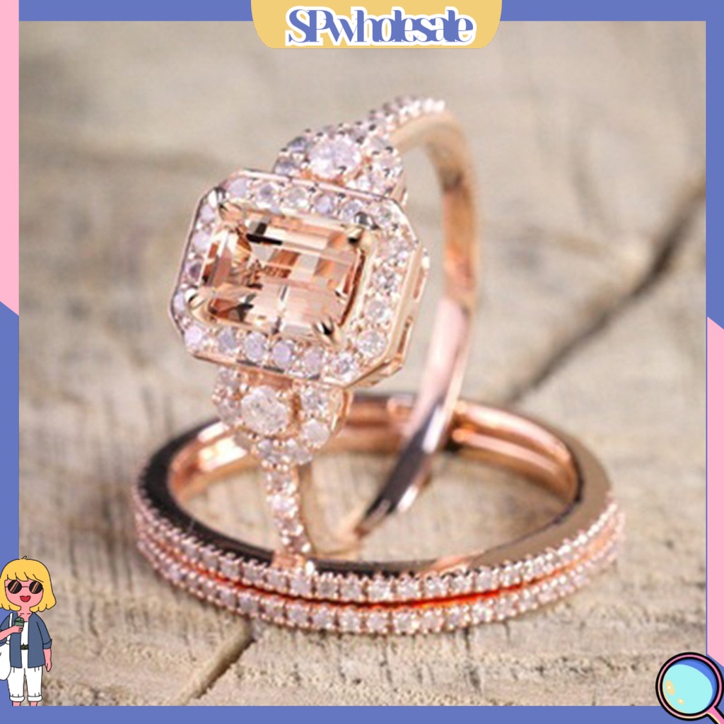 <SPwholesale> Set 2 Nhẫn Hợp Kim Đính Đá Nhân Tạo Thời Trang Dành Cho Nữ