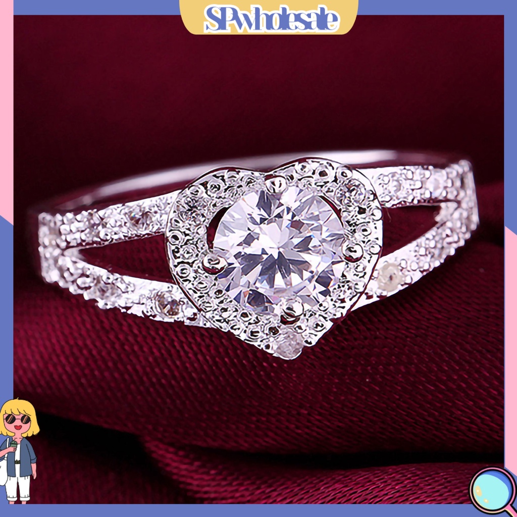 &lt;SPwholesale&gt; Nhẫn Đính Hôn Đính Đá Hình Trái Tim Sáng Tạo Dành Cho Nữ