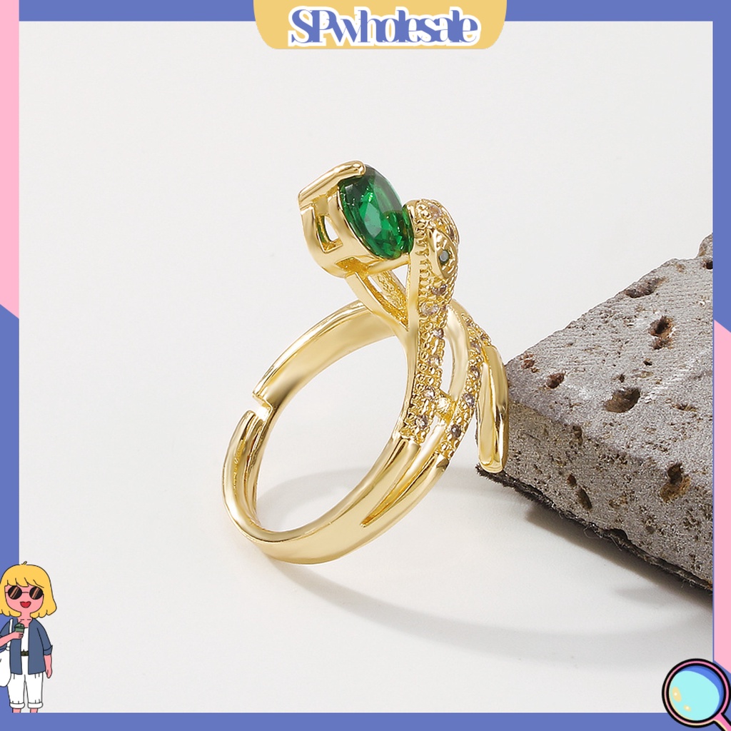 &lt;SPwholesale&gt; Nhẫn Dát Hình Rắn Dát Khảm Kiểu Hình Học Nghệ Thuật Sáng Bóng Cho Nữ Dự Tiệc