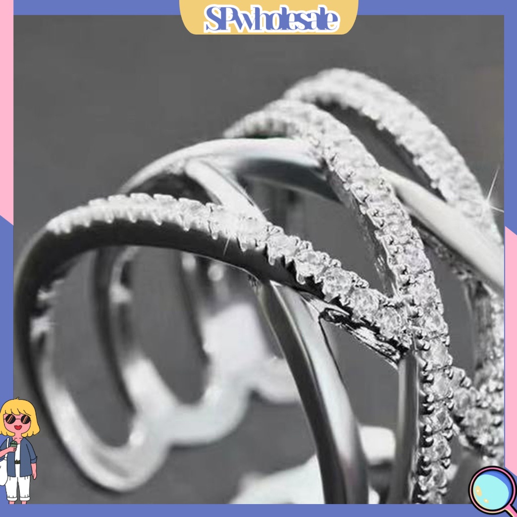 &lt;SPwholesale&gt; Nhẫn Hở Nhiều Lớp Đính Đá Có Thể Điều Chỉnh Kích Cỡ