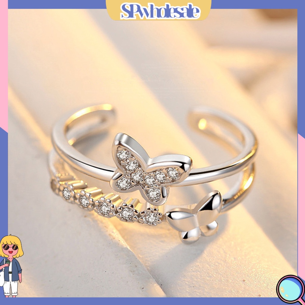 &lt;SPwholesale&gt; Nhẫn Hở Mạ Điện Hình Bướm Đính Đá Zircon Lấp Lánh Sang Trọng Có Thể Điều Chỉnh Trang Sức Cho Nữ
