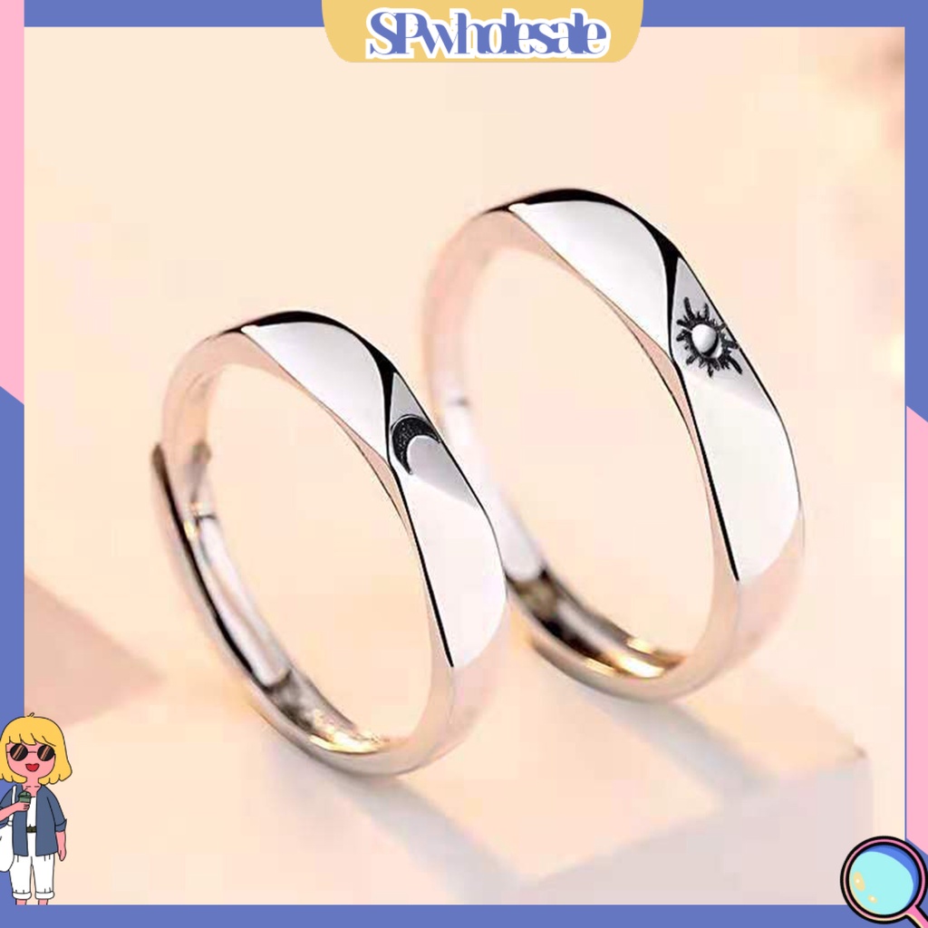 &lt;SPwholesale&gt; Nhẫn Cặp Đôi Dạng Hở In Chữ Sun And Moon Thời Trang Hàn Quốc Có Thể Điều Chỉnh Làm Quà