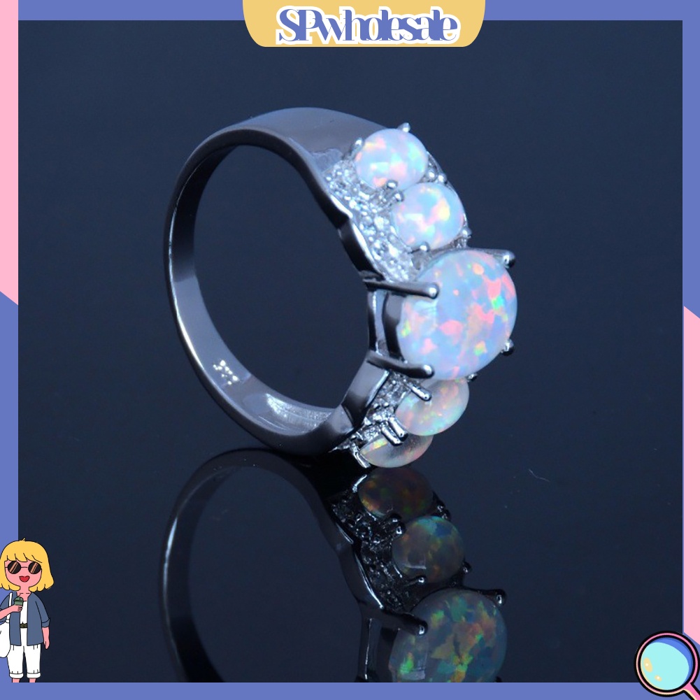 &lt;SPwholesale&gt; Nhẫn Đính Hôn Đính Đá Opal Nhân Tạo Hình Oval Thời Trang Dành Cho Nữ