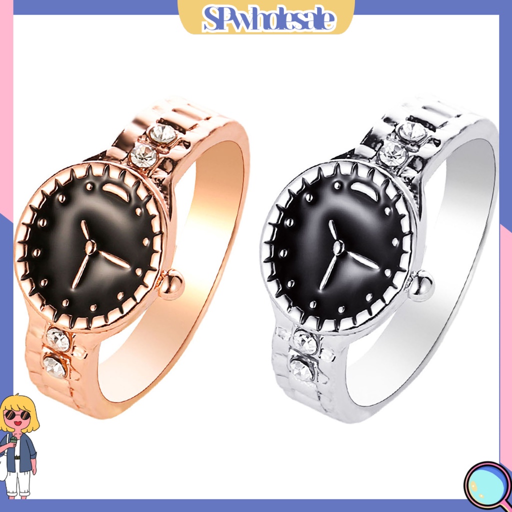 &lt;SPwholesale&gt; Nhẫn Hợp Kim Đính Kim Cương Giả Hình Đồng Hồ Tròn Cho Cặp Đôi Cho Tiệc Cocktail