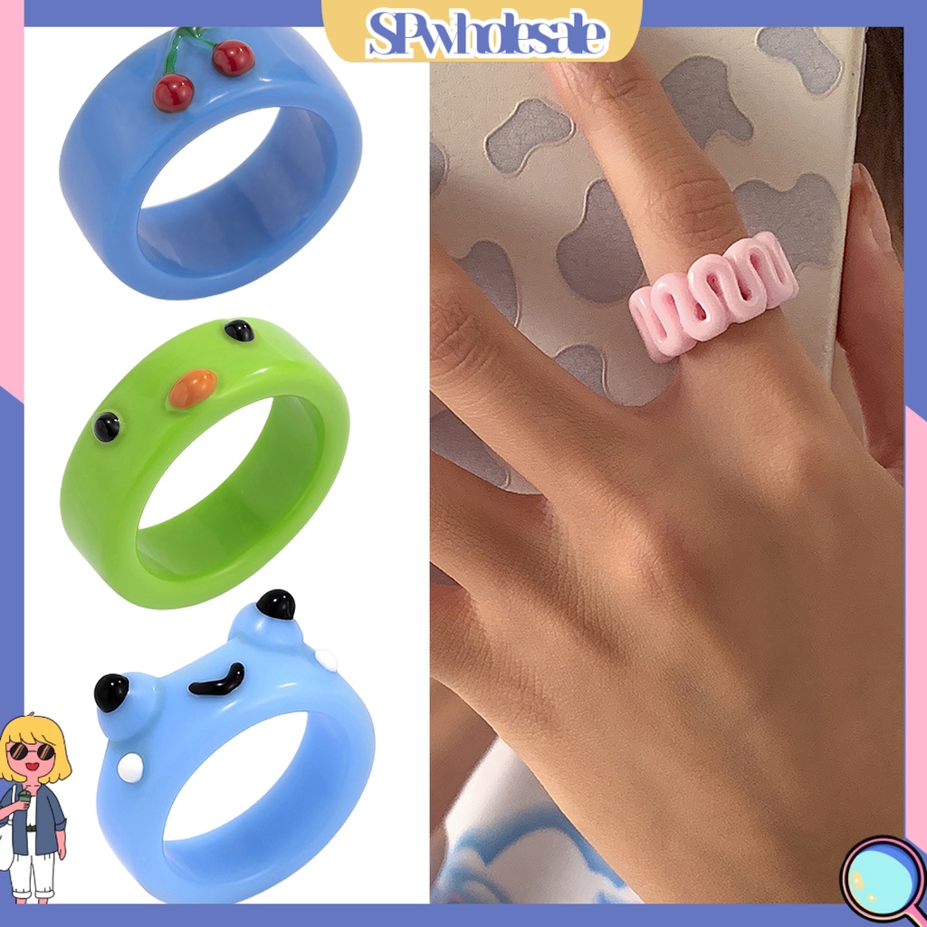 &lt;SPwholesale&gt; Nhẫn Resin Hình Chú Ếch Nhiều Màu Sắc Dễ Thương Cho Nữ