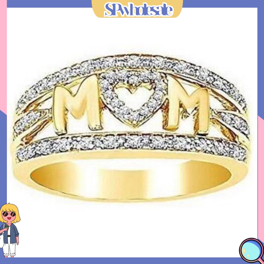 &lt;SPwholesale&gt; Nhẫn Đeo Tay Bằng Hợp Kim Không Gỉ Đính Đá Tinh Tế Cho Mẹ