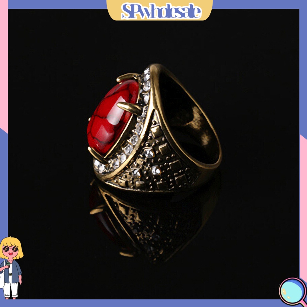 &lt;SPwholesale&gt; Nhẫn Đính Đá Ngọc Lam Phong Cách Retro Cho Nam Và Nữ