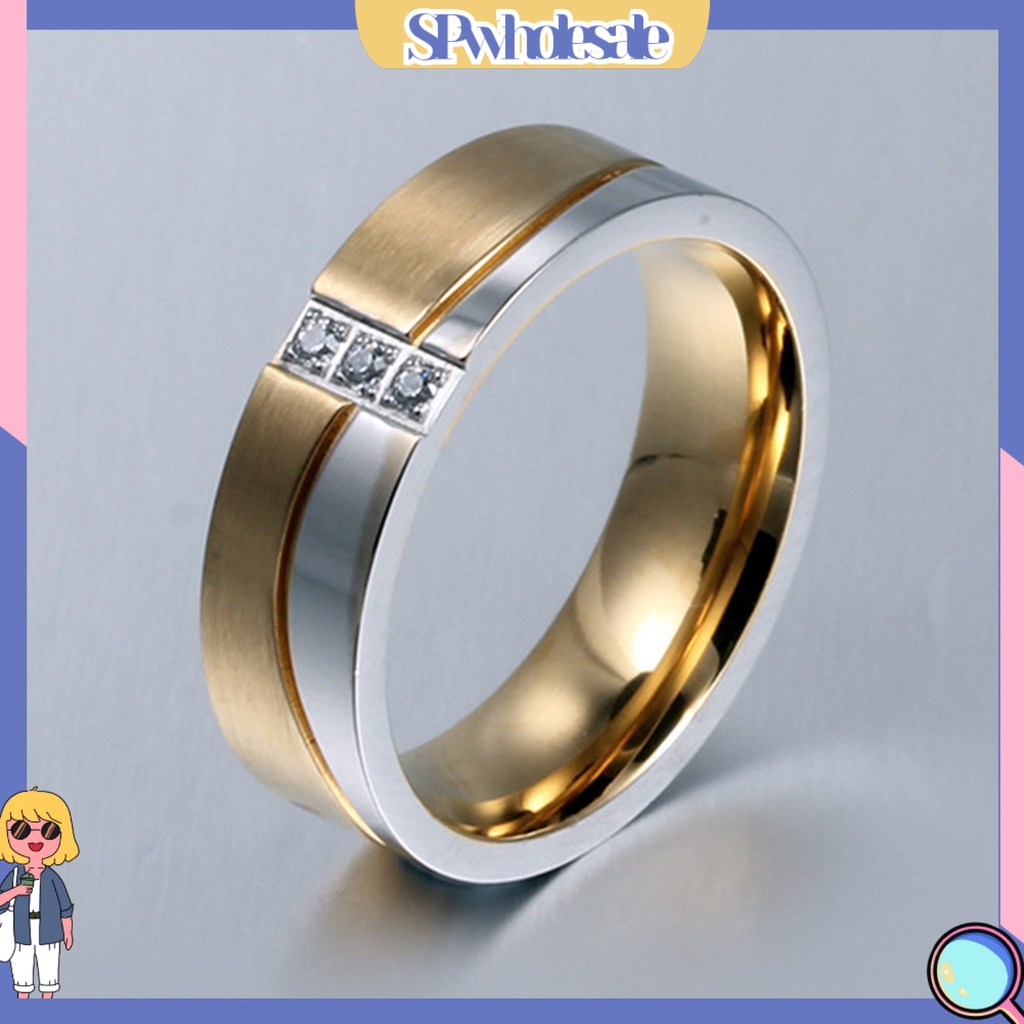 &lt;SPwholesale&gt; Nhẫn Đính Đá Zircon Tròn Màu Tương Phản Sáng Bóng Dành Cho Cặp Đôi Cô Dâu