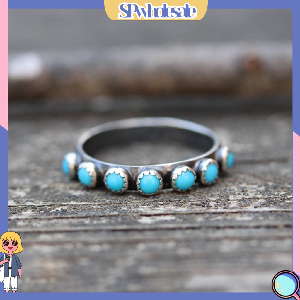 &lt;SPwholesale&gt; Nhẫn Tròn Nhỏ Đính Hạt Ngọc Lam Phong Cách Dân Tộc Cổ Điển Cho Nữ