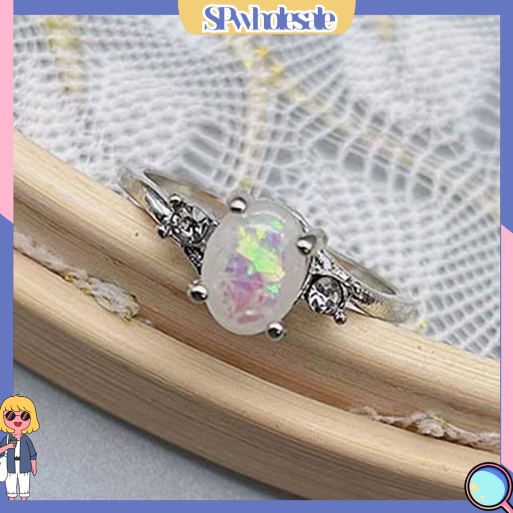 &lt;SPwholesale&gt; Nhẫn Đính Đá Opal Hình Oval Tinh Xảo Cho Nữ