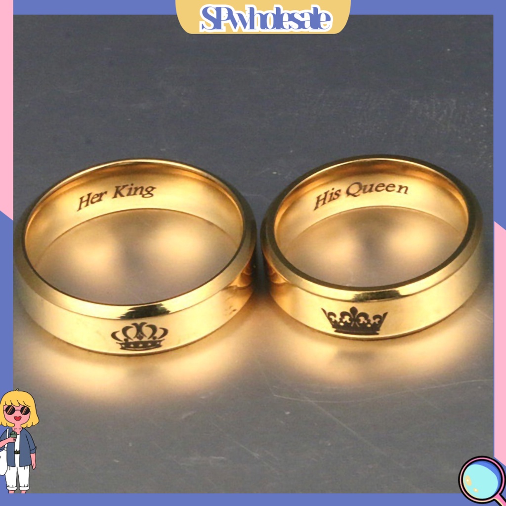 &lt;SPwholesale&gt; Nhẫn Thép Titan Khắc Chữ His Queen / Her King Cho Cặp Đôi