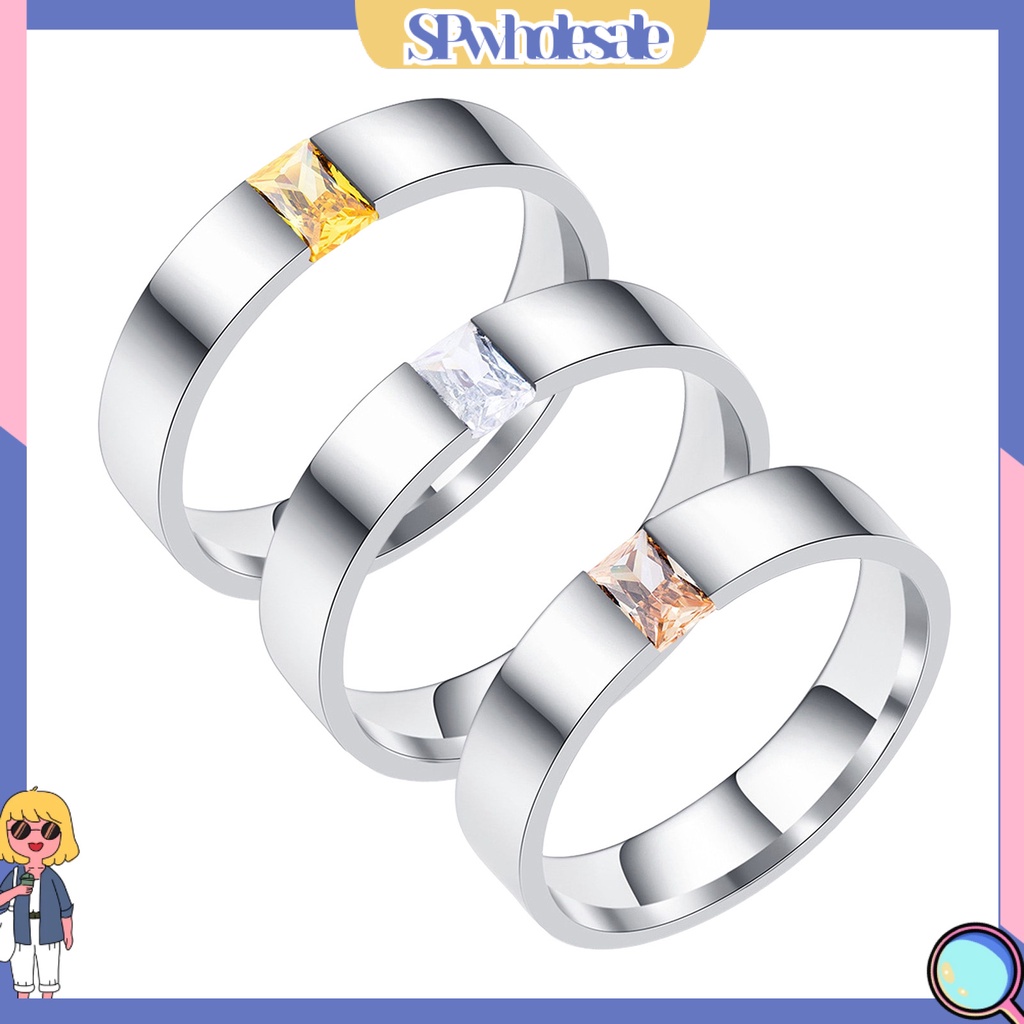 &lt;SPwholesale&gt; Nhẫn Đính Hôn Dạng Mở Sáng Bóng Đính Đá Zirconia Có Thể Điều Chỉnh Phù Hợp Làm Quà Cho Nam Và Nữ