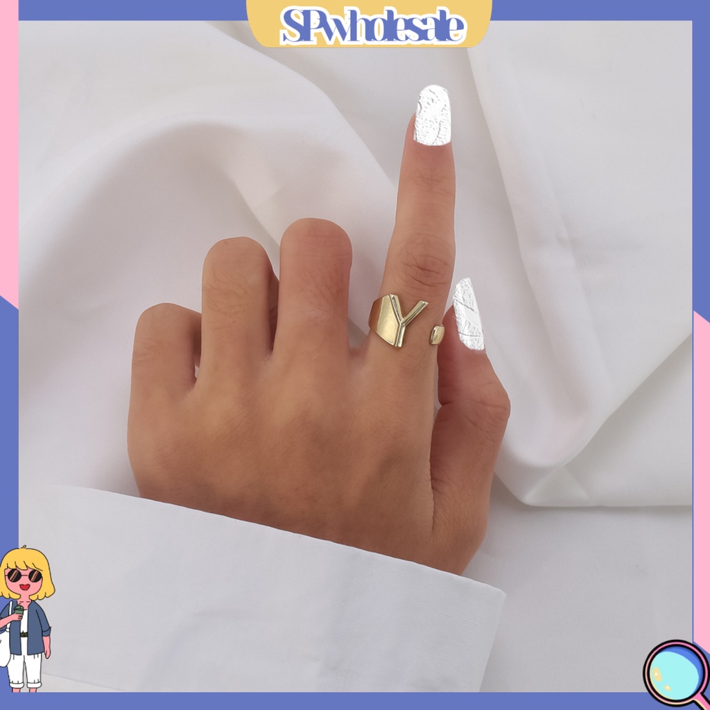 &lt;SPwholesale&gt; Nhẫn Kỷ Niệm Dạng Hở Khắc Chữ Tiếng Anh Thiết Kế Hình Học Có Thể Điều Chỉnh