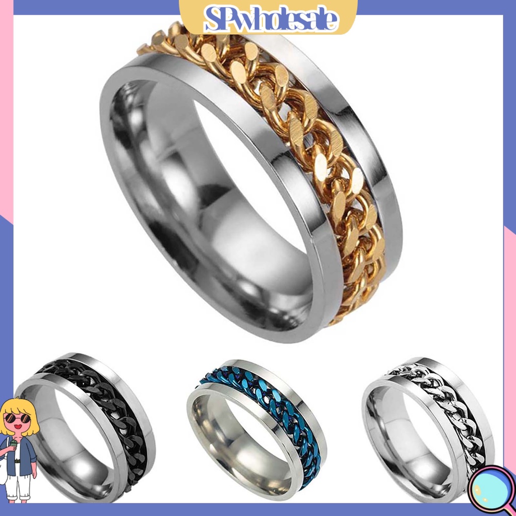 &lt;SPwholesale&gt; Nhẫn Chuỗi Xích Lấp Lánh Có Thể Xoay Làm Quà Tặng Cho Câu Lạc Bộ Nam