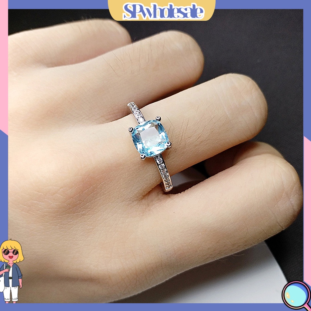 &lt;SPwholesale&gt; Nhẫn Cưới Mỏng Đính Đá Zircon Hình Vuông Cho Nữ