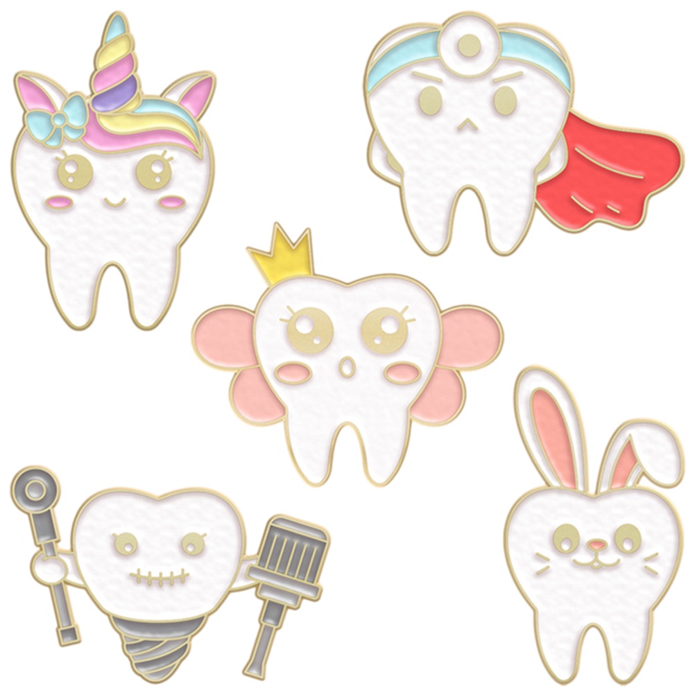 Set 5 Ghim Cài Áo Hình Chiếc Răng Hoạt Hình Dễ Thương