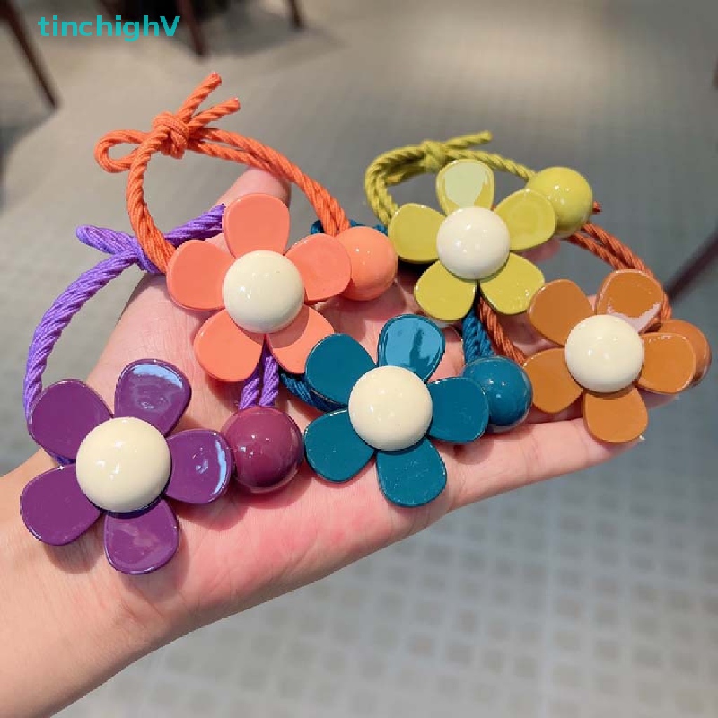 Dây Cột Tóc Co Giãn Đính Hoa Màu Kẹo Dễ Thương Cho Bé Gái