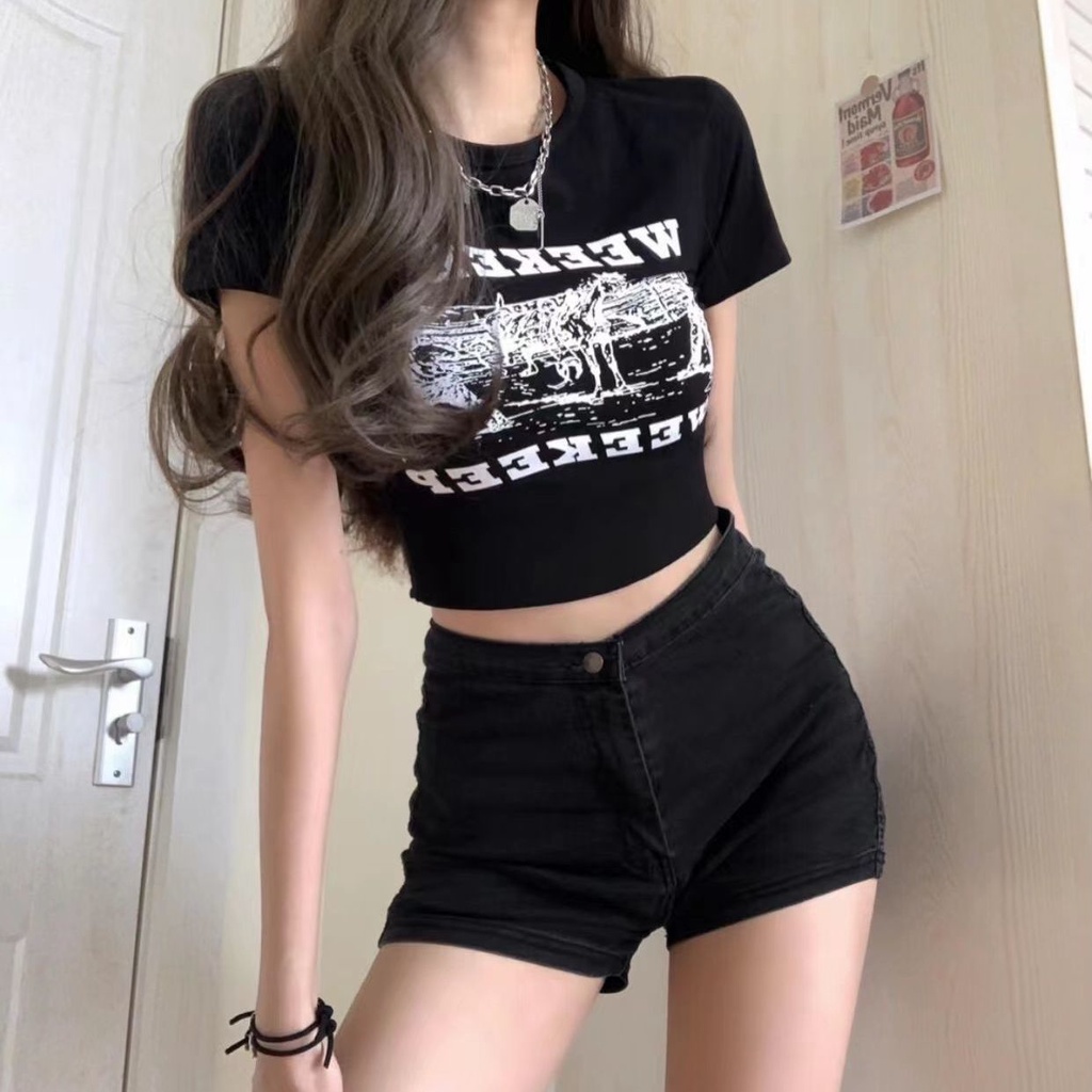 Áo Thun Lửng Ngắn Tay Phong Cách Hàn Quốc Thời Trang Dành Cho Nữ