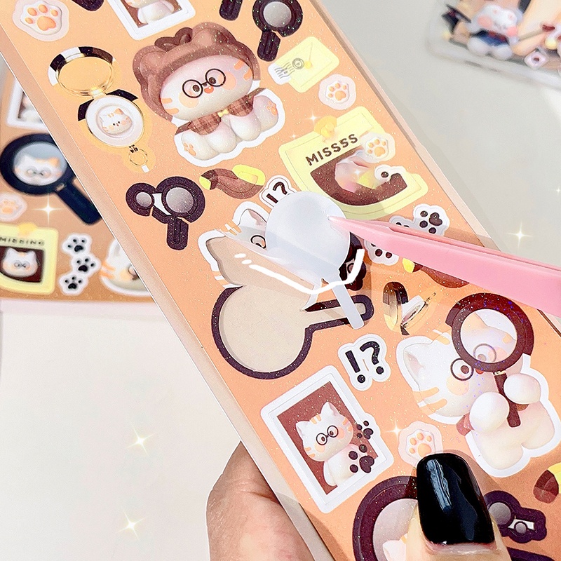 Bộ Sticker Dán Trang Trí Nhật Ký Hình Thú Cưng Hoạt Hình 3D Lấp Lánh DIY