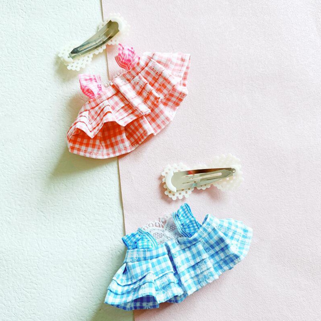 Set 2 Món Đồ Chơi Búp Bê Mặc Đầm Cotton 20cm Mềm Mại Họa Tiết Sọc Caro Màu Hồng / Xanh Dương