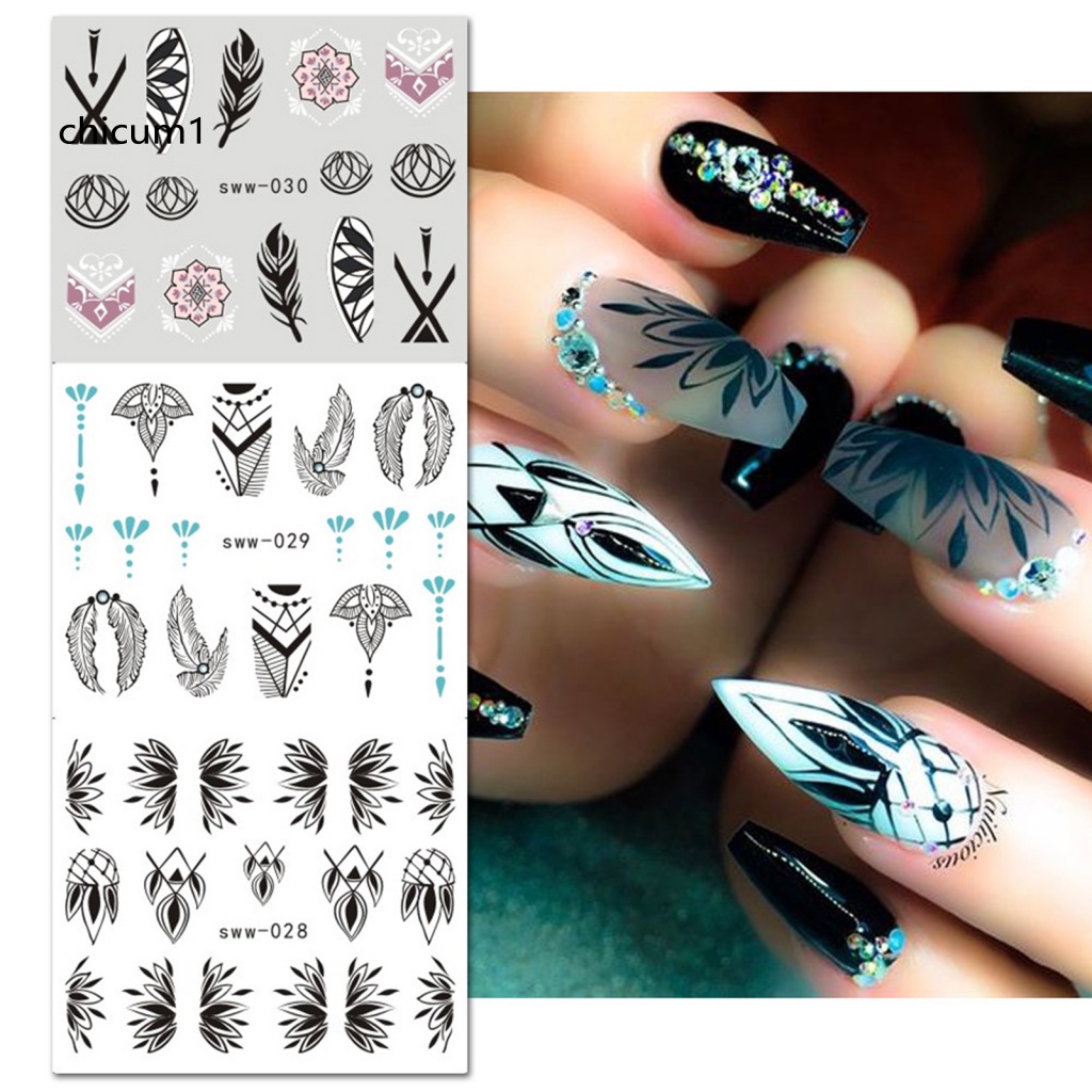 Set 12 Nhãn Dán Trang Trí Móng Tay Nghệ Thuật Họa Tiết Hoa Ma Rốc