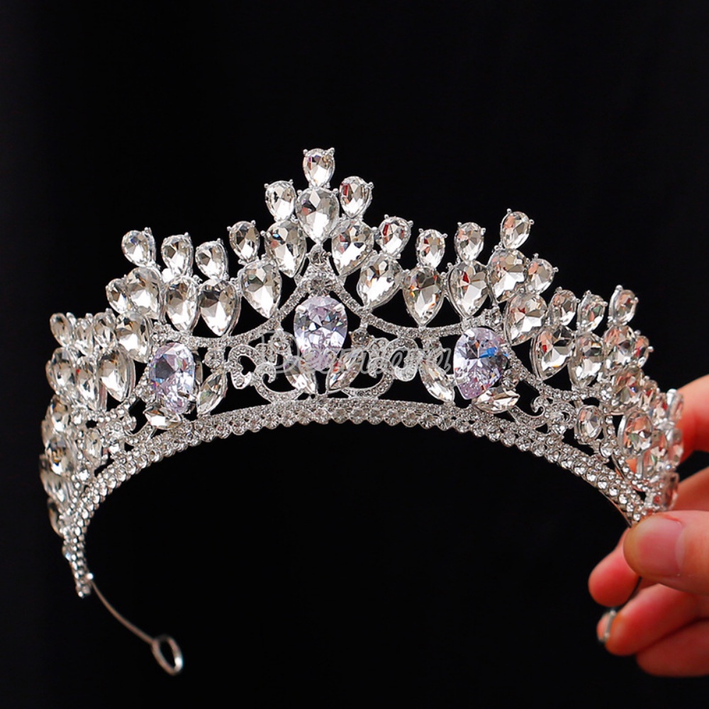 Vương Miện Cài Tóc Hình Giọt Nước Đính Kim Cương Giả Sang Trọng Cho Cô Dâu