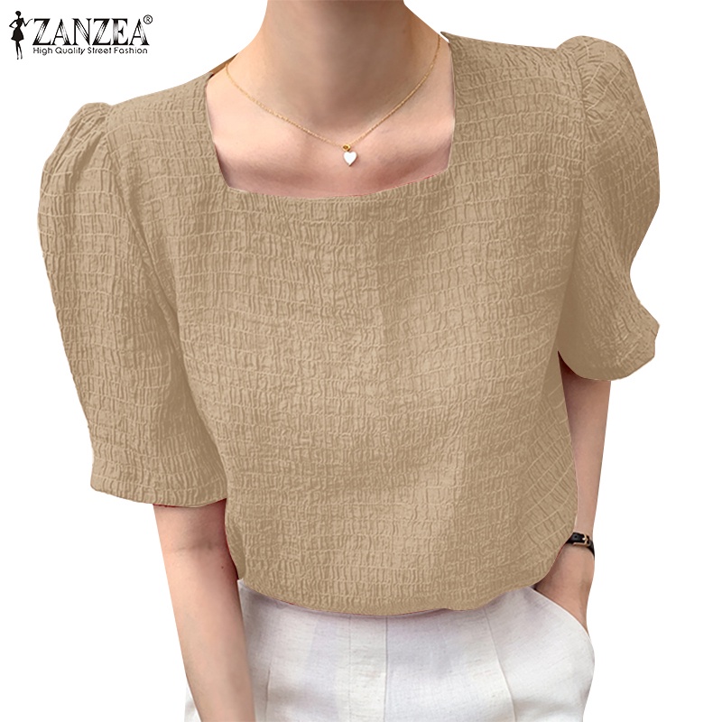 Áo kiểu ZANZEA cổ vuông tay phồng thoải mái thời trang Hàn Quốc cho nữ