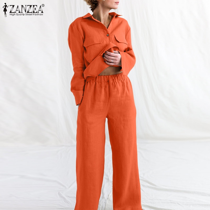 Zanzea Bộ Áo Sơ Mi Tay Dài Và Quần Dài Lưng Cao Thời Trang Nữ Tính