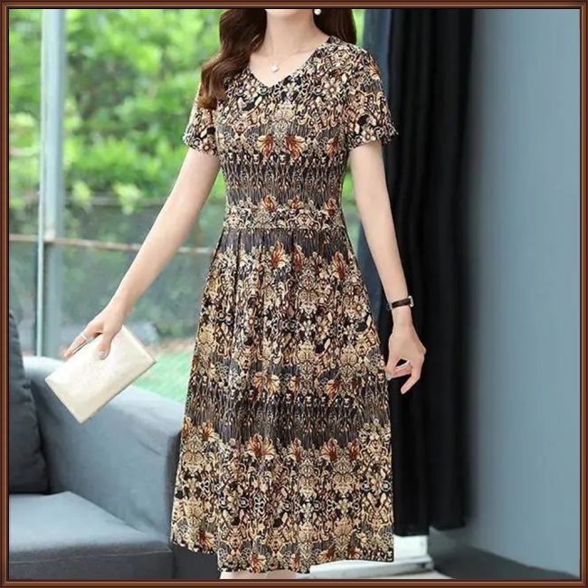 Đầm Chữ A Tay Ngắn Cổ Chữ V Dáng Rộng Vải Lụa Mát Thời Trang Mùa Hè Cho Nữ