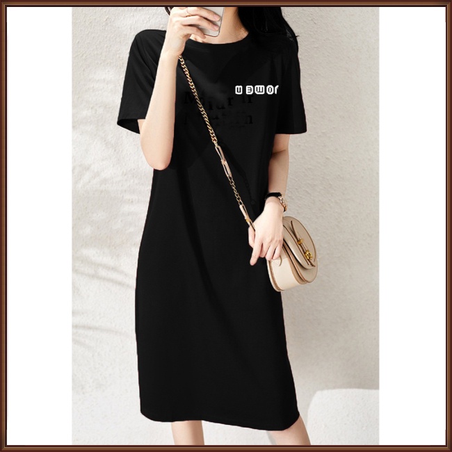 Đầm Thun Tay Ngắn Cổ Tròn Dáng Rộng In Họa Tiết Thời Trang Xinh Xắn Cho Nữ