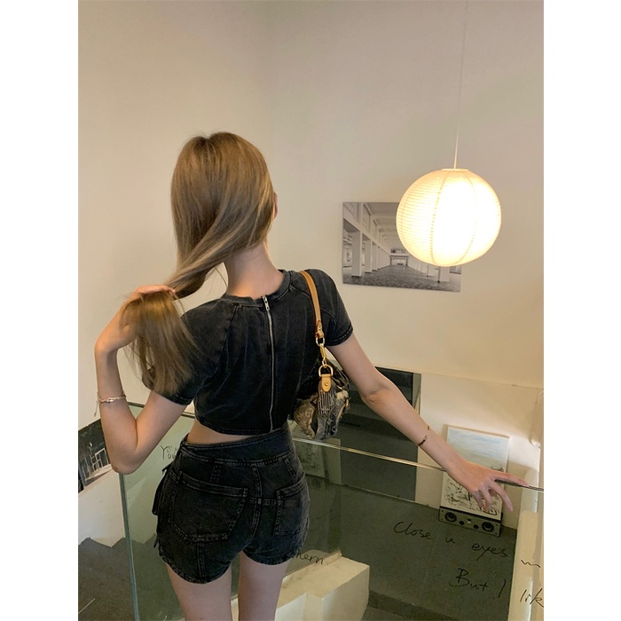 Áo Croptop Cotton Ngắn Tay Cổ Tròn In Họa Tiết Thời Trang Dành Cho Nữ