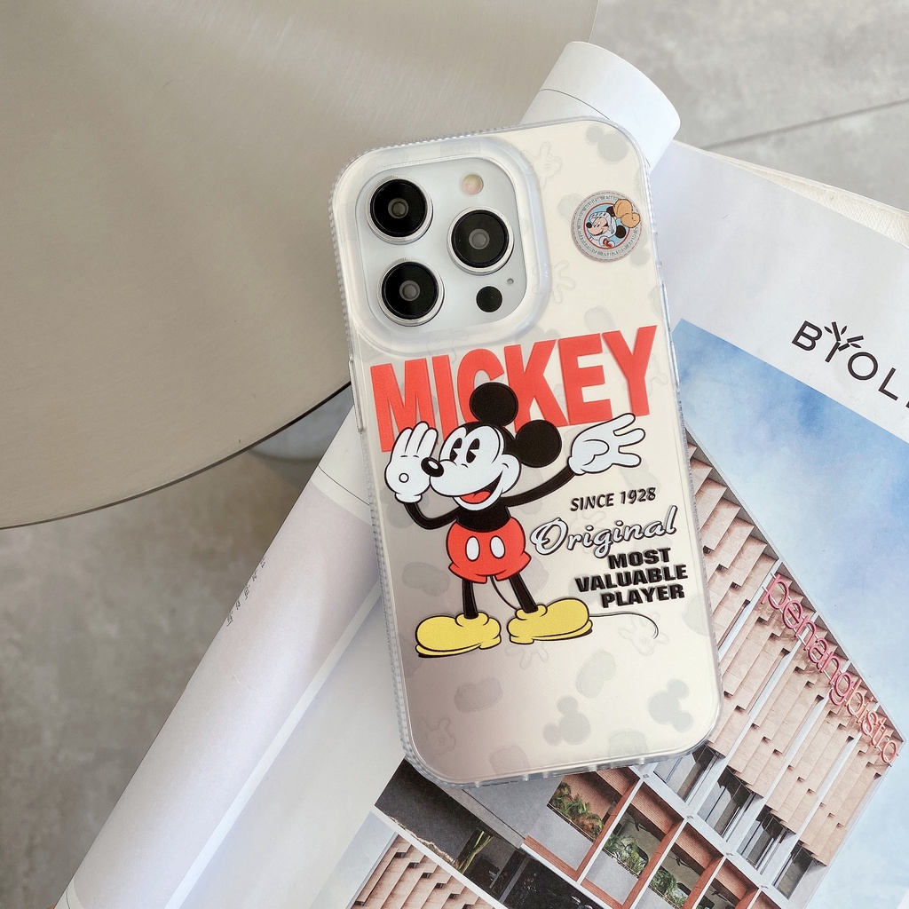 Ốp Điện Thoại Màu Bạc Sáng Sang Trọng In Họa Tiết Mickey Minnie Cho iPhone 14Pro Max 13promax 12 11