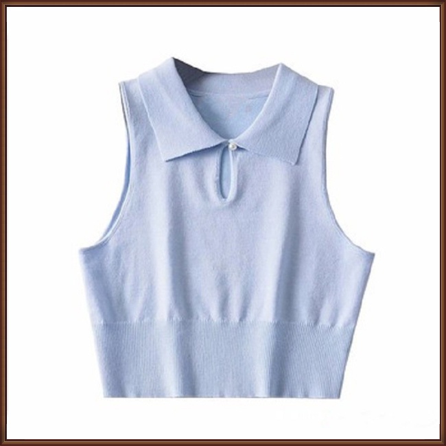 Áo Croptop Dệt Kim Không Tay Màu Sắc Đơn Giản Cho Nữ