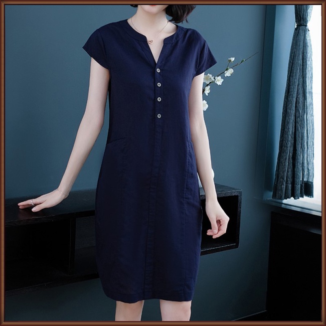 Đầm Tay Ngắn Cổ Chữ V Màu Sắc Thời Trang Mùa Hè Cho Nữ