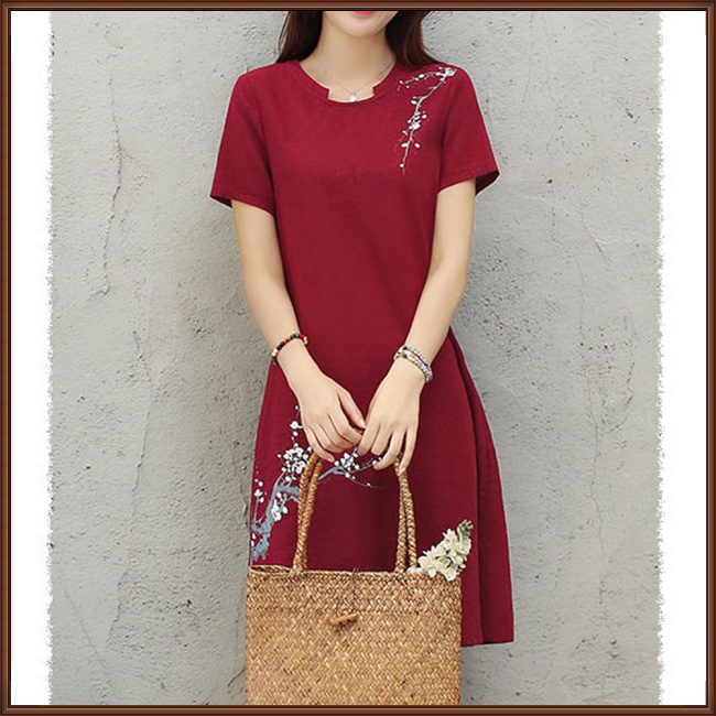 Đầm Tay Ngắn Dáng Rộng In Họa Tiết Hoa Xinh Xắn Cho Nữ
