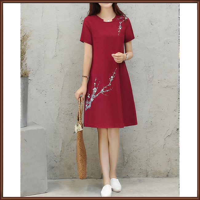 Đầm Tay Ngắn Dáng Rộng In Họa Tiết Hoa Xinh Xắn Cho Nữ