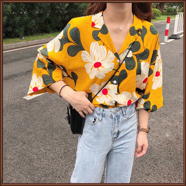 Áo Sơ Mi Chiffon Tay Lửng Thoáng Khí In Họa Tiết Hoa Xinh Xắn Cho Nữ