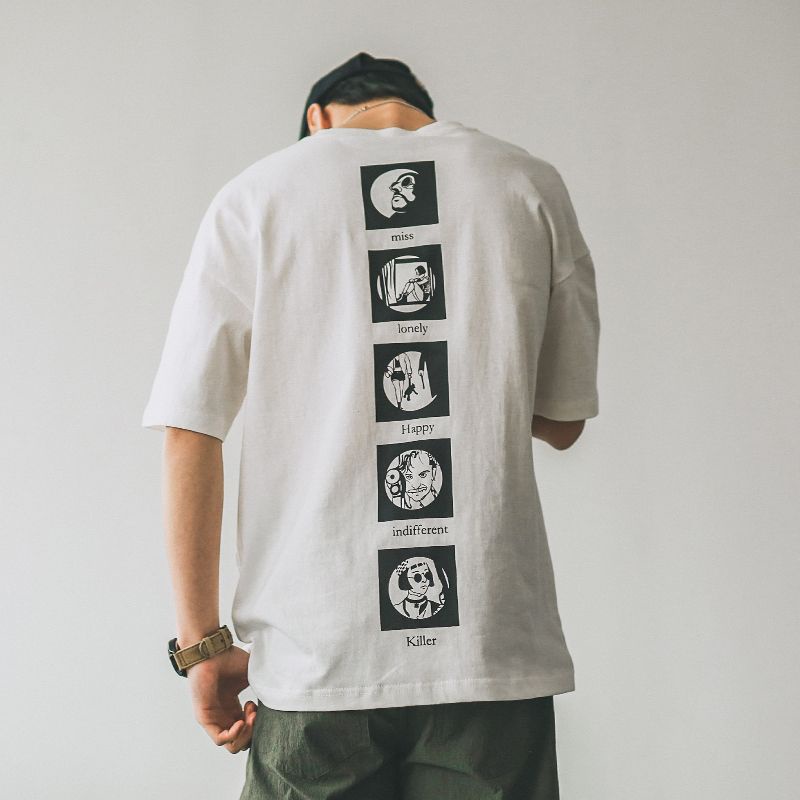Áo Thun 100% Cotton Ngắn Tay Dáng Rộng Thời Trang Mùa Hè Nhật Bản Dành Cho Nam