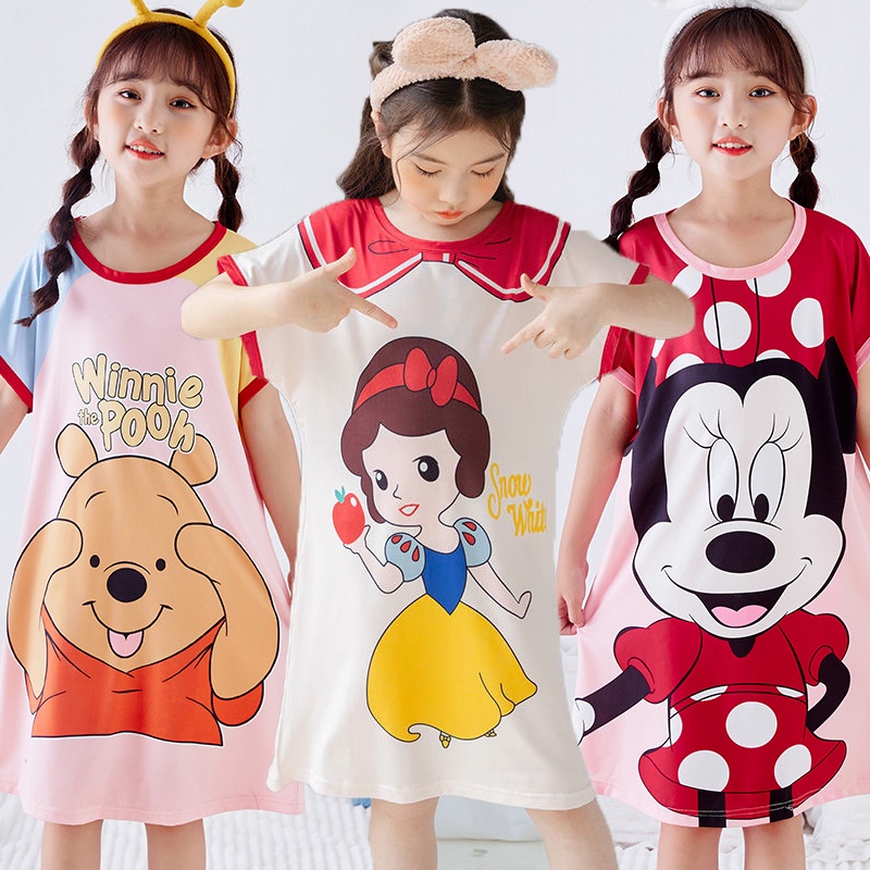 Đầm Ngủ Ngắn Tay In Hoạt Hình Budak Perempuan Dễ Thương Cho Bé Gái