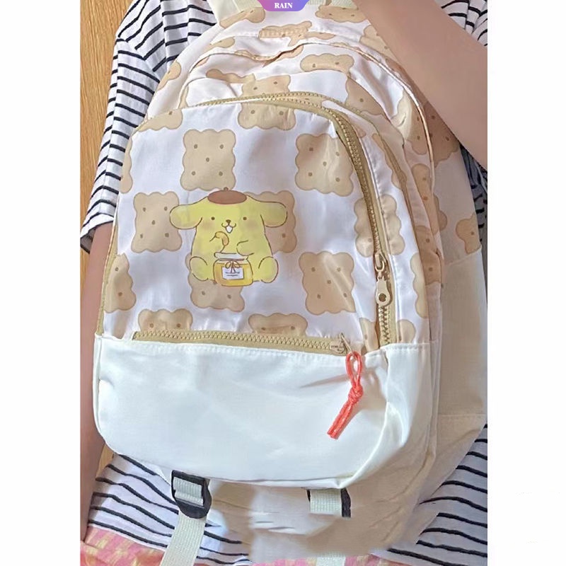 Sanrio Ba Lô Đi Học Thiết Kế Hai Khóa Kéo Và Bóng Lông Hoạt Hình Phong Cách Nhật Bản Dễ Thương Cho Nữ Y2k [RAIN]