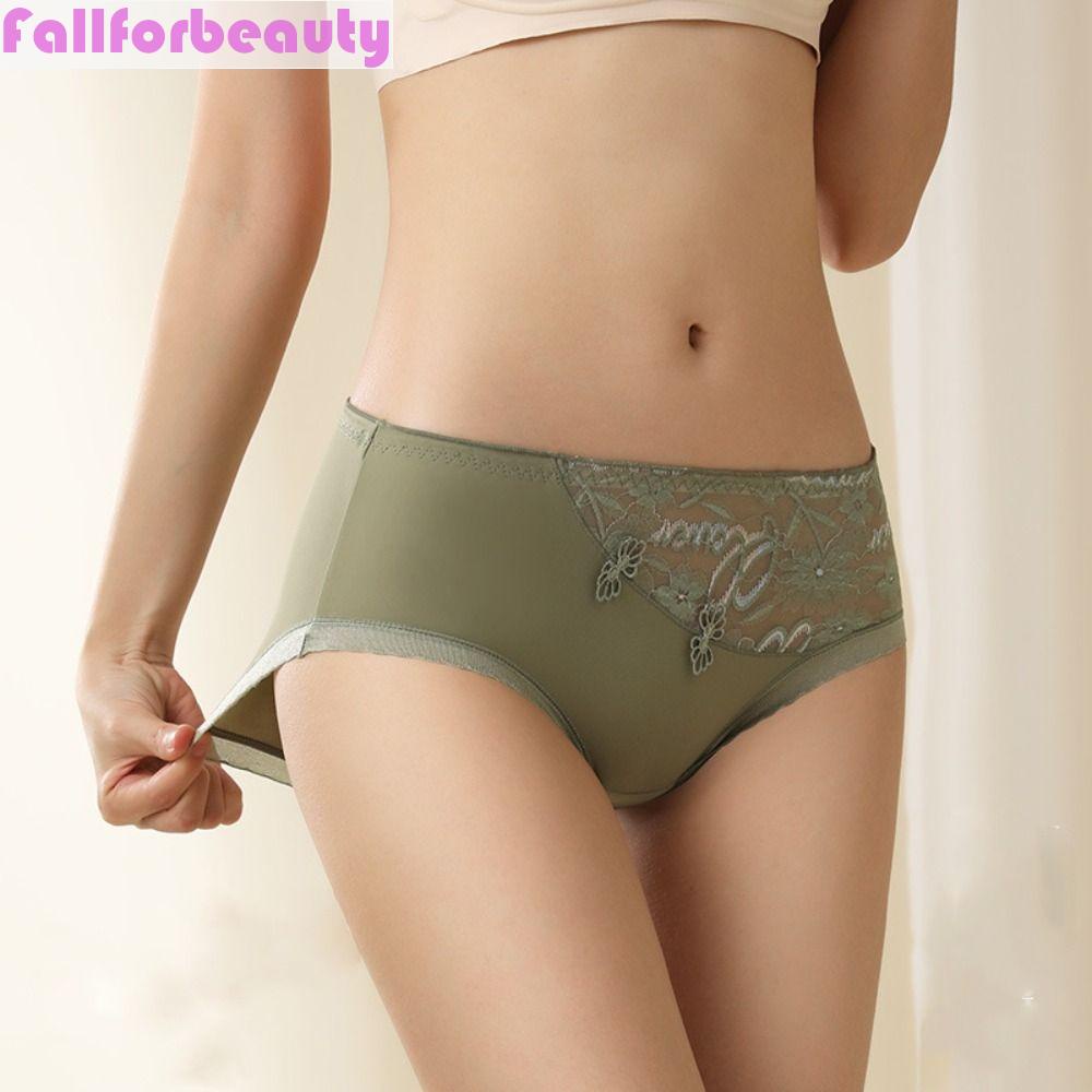 Fallforbeauty Quần Lót Cotton Phối Ren Đáy Giữa Eo Màu Trơn Thoải Mái Phong Cách Hàn Quốc Cho Nữ