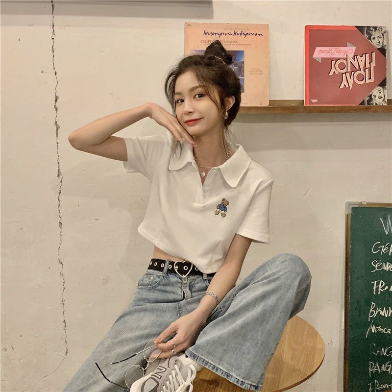 Áo polo Ngắn Tay Thêu Hình Gấu Phong Cách Cổ Điển Mẫu Mới 2023 Thời Trang Mùa Hè Dành Cho Nữ
