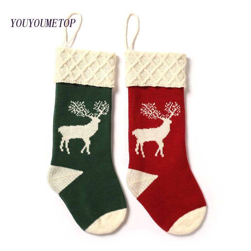 Vớ Đan Treo Trang Trí Cây Thông Noel Hình Tuần Lộc Dễ Thương