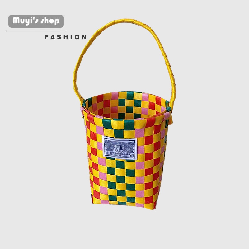 Giỏ Đan Tay Mini Màu Sắc Tương Phản Phong Cách Đường Phố