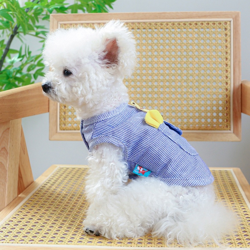 Aoto Bộ Áo Liền Quần Kẻ Sọc Xanh Dương Dễ Thương Thoải Mái Mềm Mại Cho Cún Cưng Cỡ Nhỏ Vừa Và Vừa