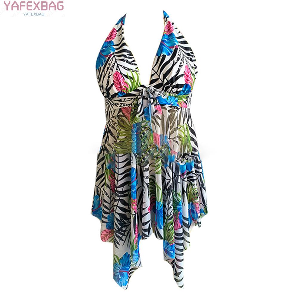 Women Two Piece Swim Dress with Boyshorts Print Halter Swimsuits Bathing Suits